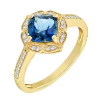 Zlatý vintage prsteň s modrým topásom a diamantmi Ziba