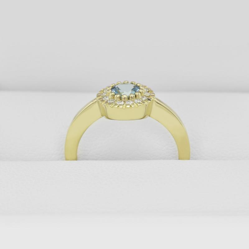 Zlatý zásnubný prsteň s akvamarínom 19636