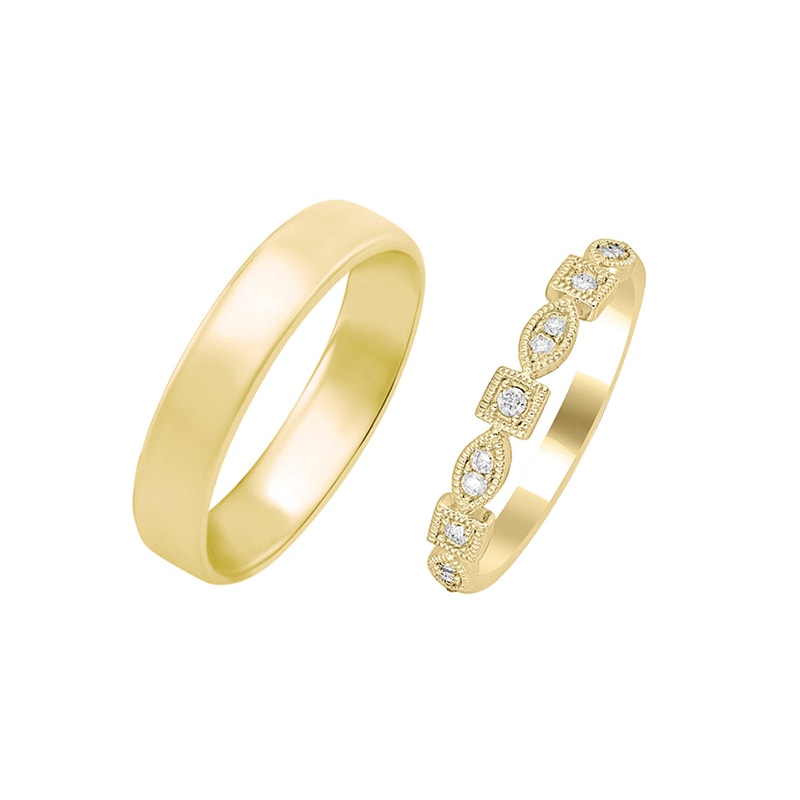 Dámska diamantová vintage obrúčka a komfortný pánsky prsteň Zaria