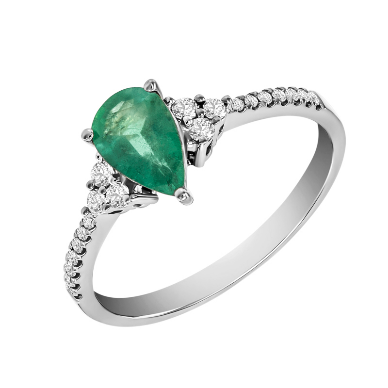 Zlatý prsteň so smaragdovou slzou a diamantmi 29996