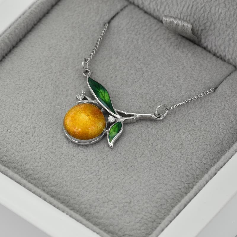 Strieborný diamantový náhrdelník s citrónom 43396
