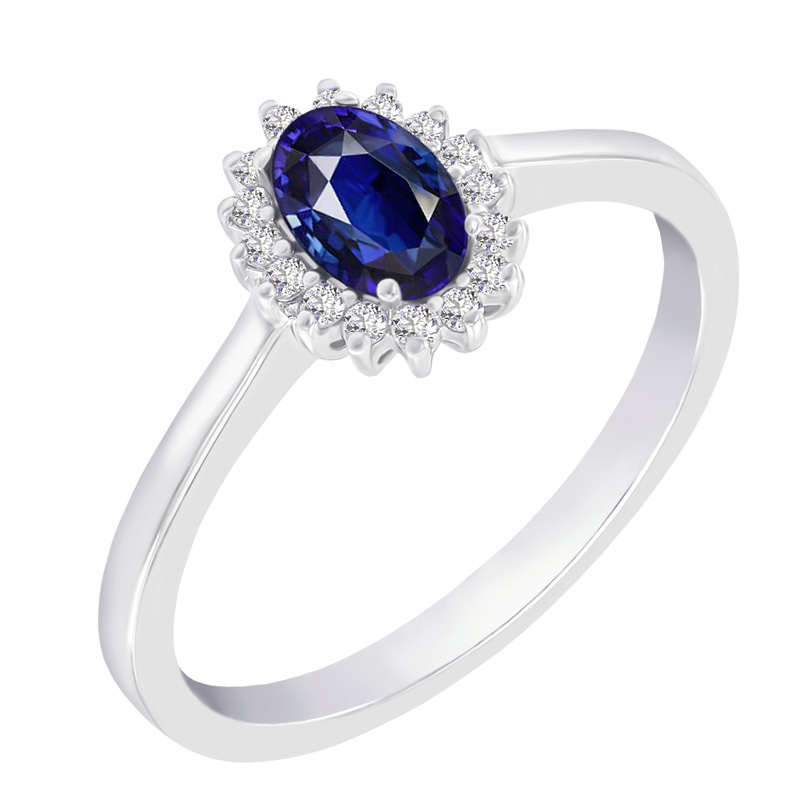 Zlatý prsteň s modrým zafírom a diamantmi Emele 43696