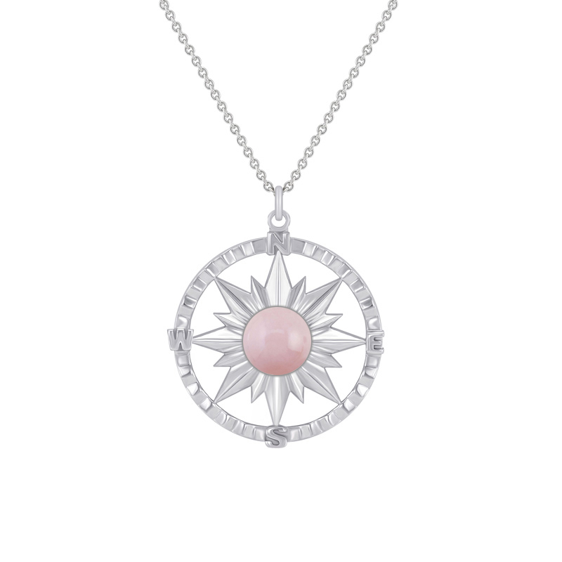 Zlatý náhrdelník kompas s ružovým opálom Magellan