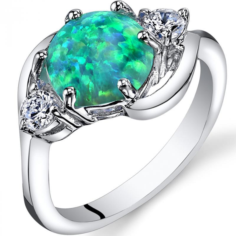 Strieborný prsteň so zeleným opálom a zirkónmi Jersey