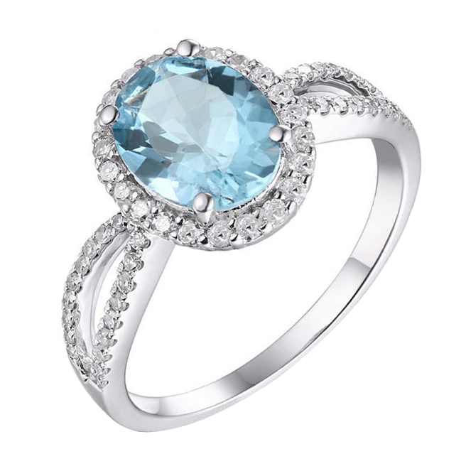 Zlatý prsteň s prírodným akvamarínom a diamantmi Azure