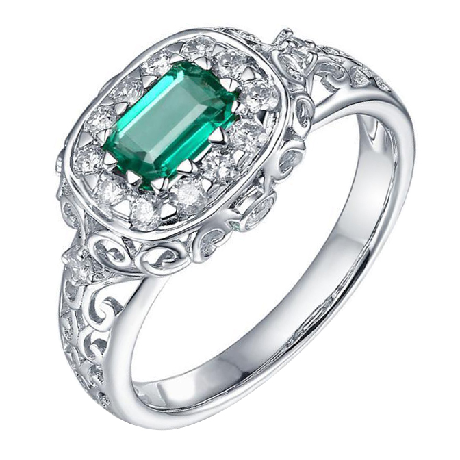 Zlatý prsteň s emerald smaragdom a diamantmi Huzil 59836