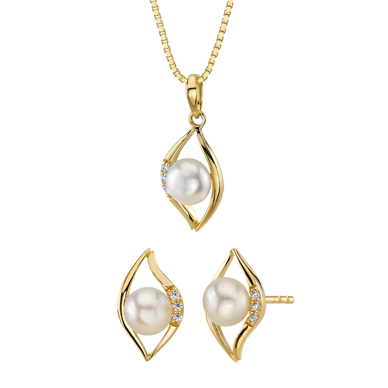 Zlatá kolekcia šperkov s bielymi perlami a zirkónmi