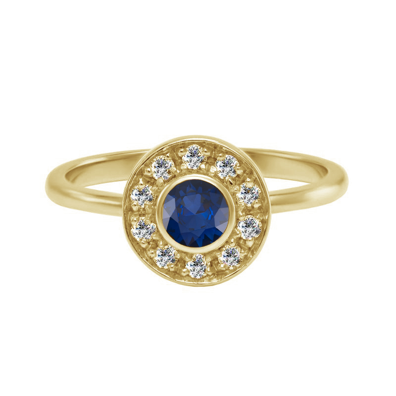 Zásnubný prsteň s modrým zafírom a s diamantmi 63666