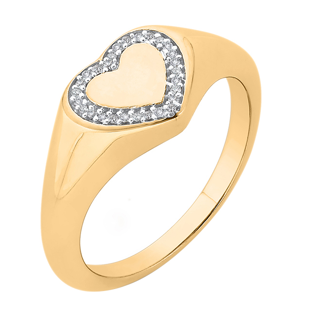 Zlatý pečatný prsteň s diamantovým srdcom 63886