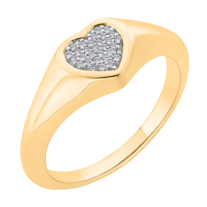 Zlatý pečatný prsteň so srdcom plným diamantov