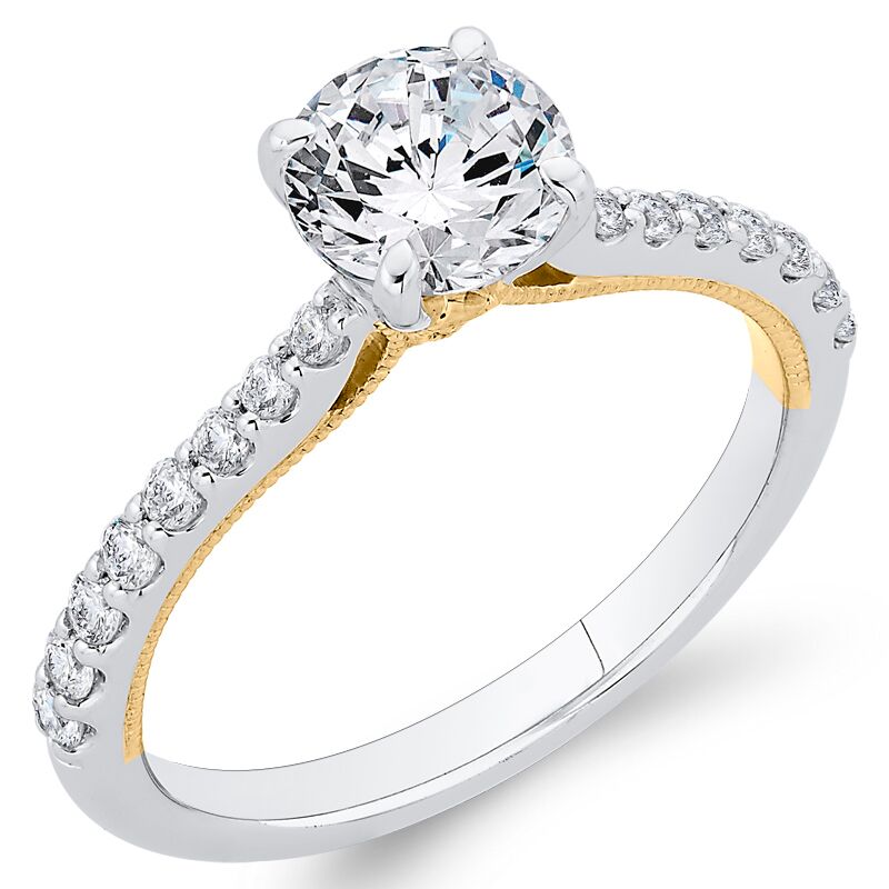 Zlatý zásnubný prsteň s moissanitom a postrannými diamantmi 66156