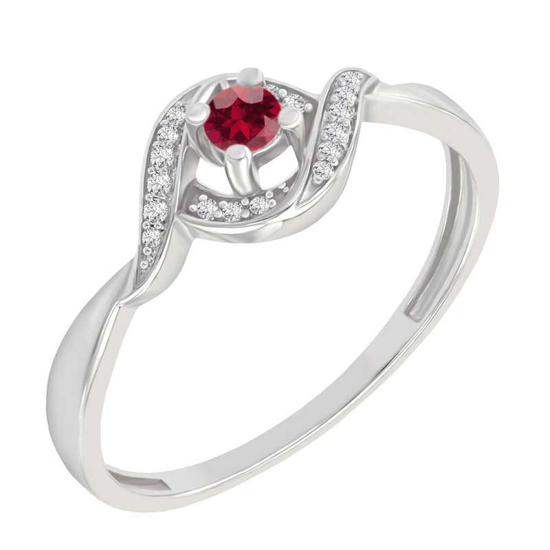 Prsten s rubínom a postranními diamantmi 75396