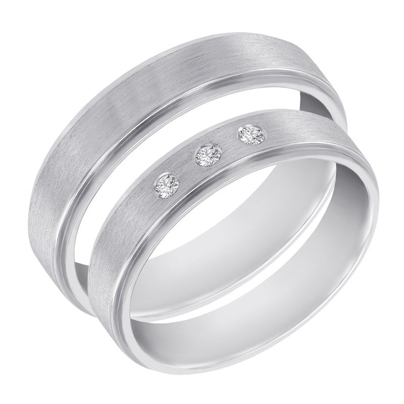 Platinové svadobné prstene s tromi diamantmi Yassi