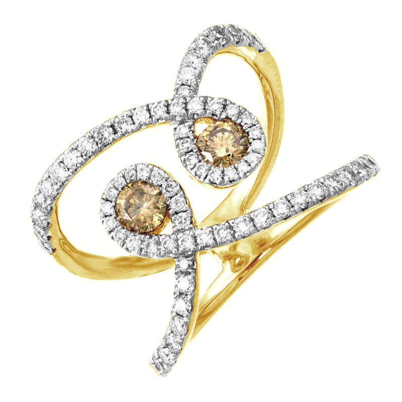 Zlatý prsteň s champagne a bielymi diamantmi 79136