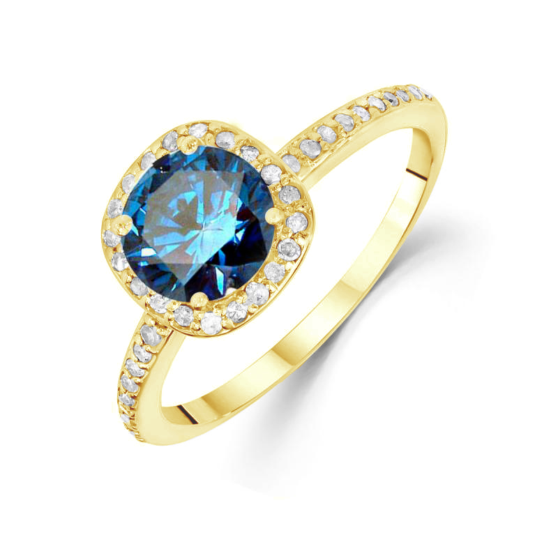 Zlatý prsteň s modrým centrálním diamantom 79306