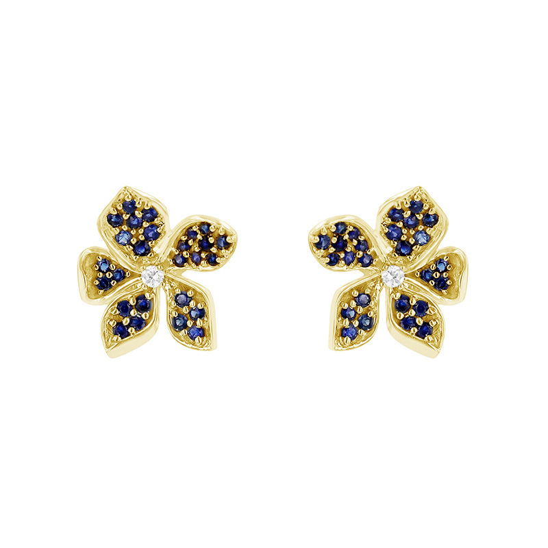 Kvetinové náušnice so zafírmi a diamantmi 83076