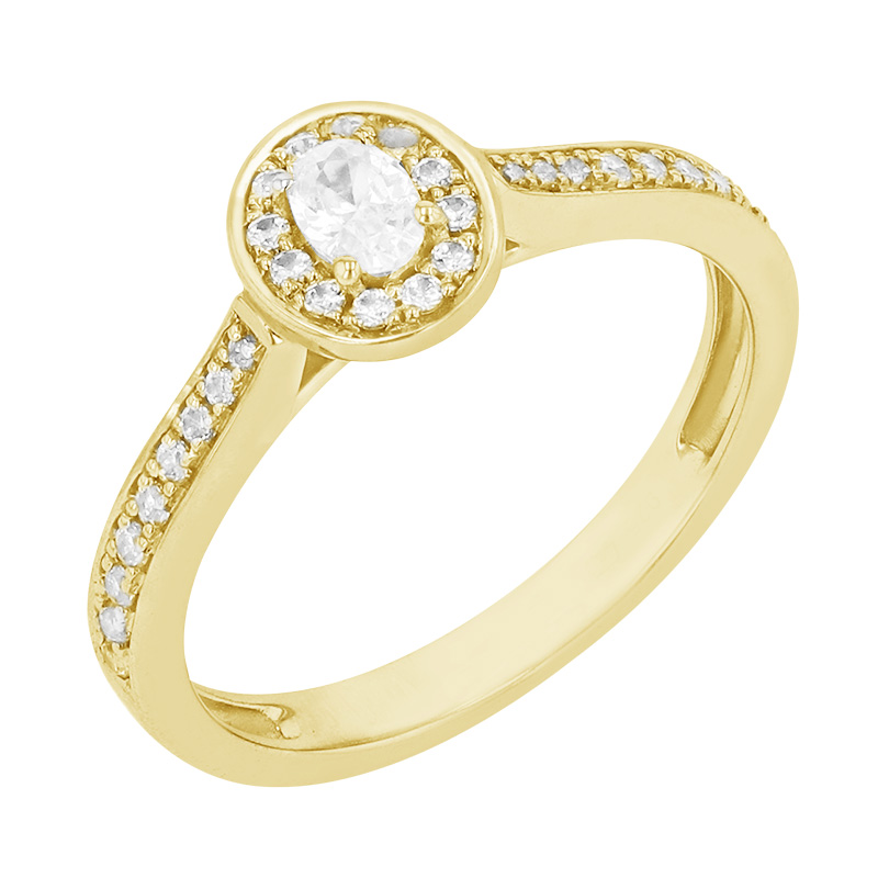 Pôvabný halo prsteň s blyšťavými diamantmi zo žltého zlata 84306
