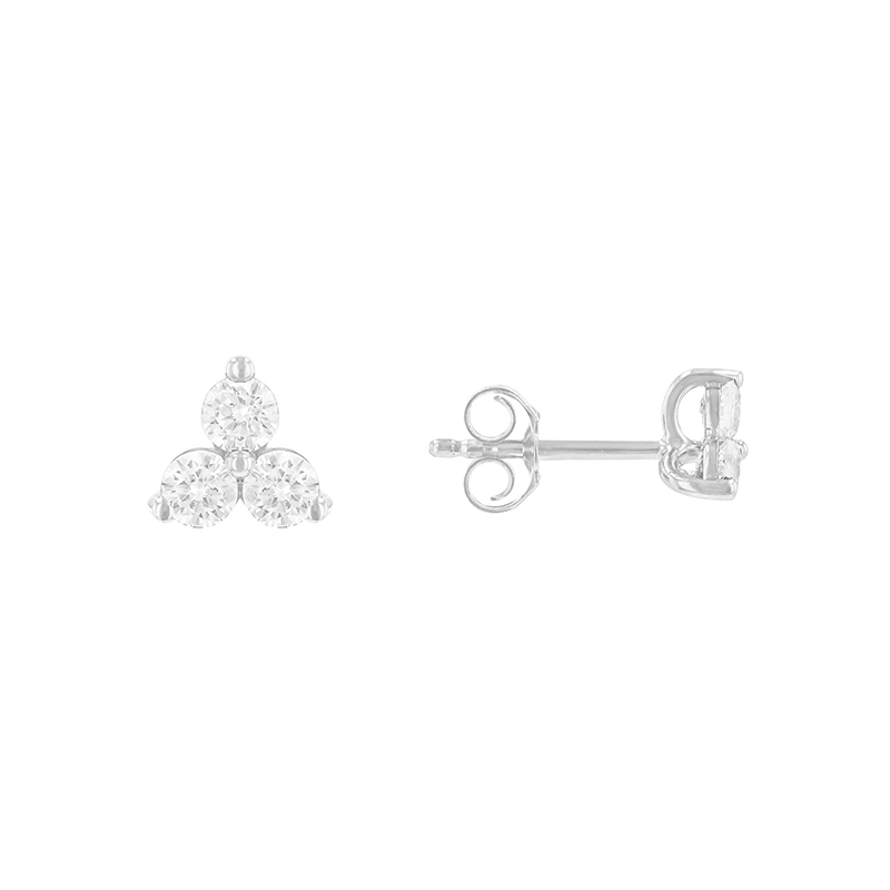 Romantické náušnice s tromi diamantmi z bieleho zlata 85406