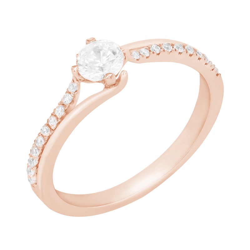 Zásnubný prsteň s postrannými diamantmi z růžového zlata 85786