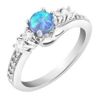 Strieborný prsteň s modrým opálom a zirkónmi Ralis
