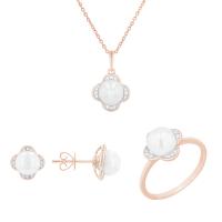 Zlatá perlová kolekcia s diamantmi v tvare kvetín Sama
