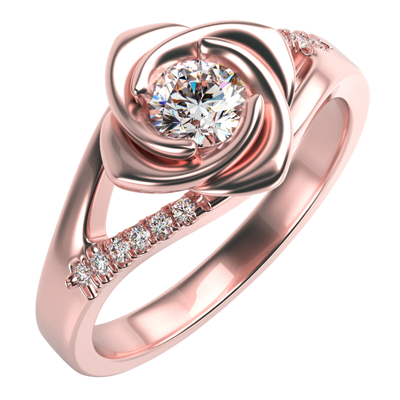 Zásnubný prsteň v tvare ruže s moissanitom a lab-grown diamantmi Luwe 100417