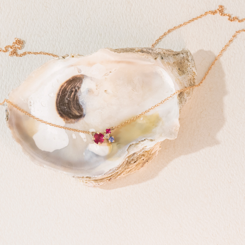 Cluster náhrdelník s turmalínom, tanzanitom, rubínom a diamantom Maizie 101537
