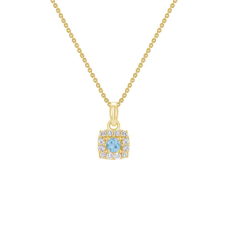 Strieborný akvamarínový halo náhrdelník s lab-grown diamantmi Willie 104267
