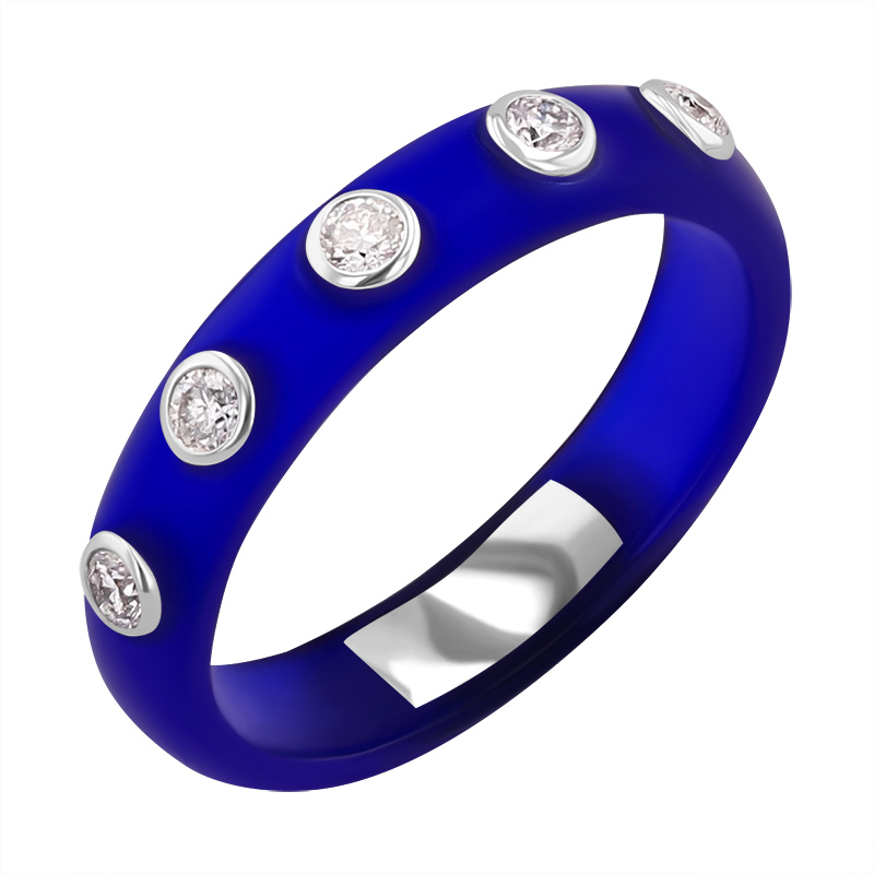 Modrý keramický prsteň s diamantmi Vilma