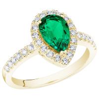 Zlatý halo prsteň s pear lab-grown smaragdom a diamantmi Randy