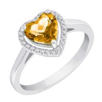 Zlatý prsteň s citrínovým srdcom a diamantmi Sanay