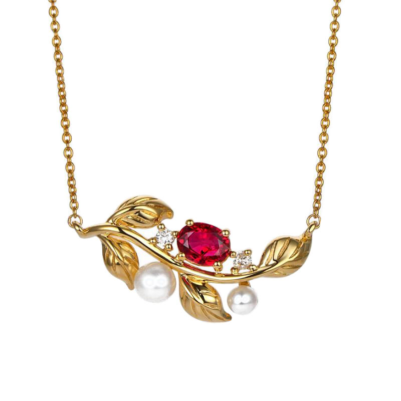 Zlatý rubínový náhrdelník s perlami a diamantmi Amel