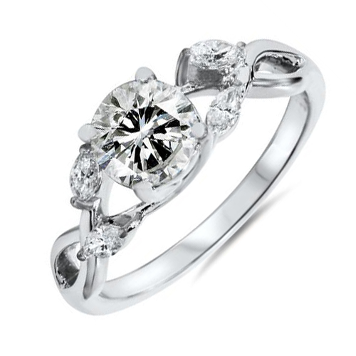 Zásnubný prsteň s 1 ct diamantom a bočnými marquise diamantmi Blondy