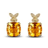 Zlaté motýlie náušnice s citrínmi a diamantmi Naja