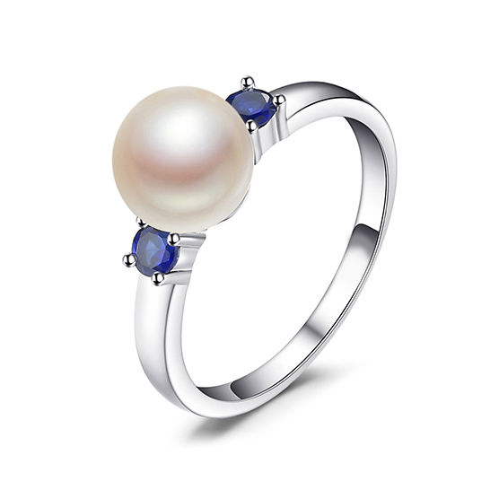 Strieborný prsteň s perlou a zafírmi Feidi