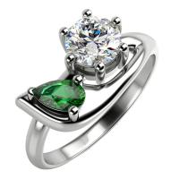 Platinový prsteň s diamantom a smaragdom Saki