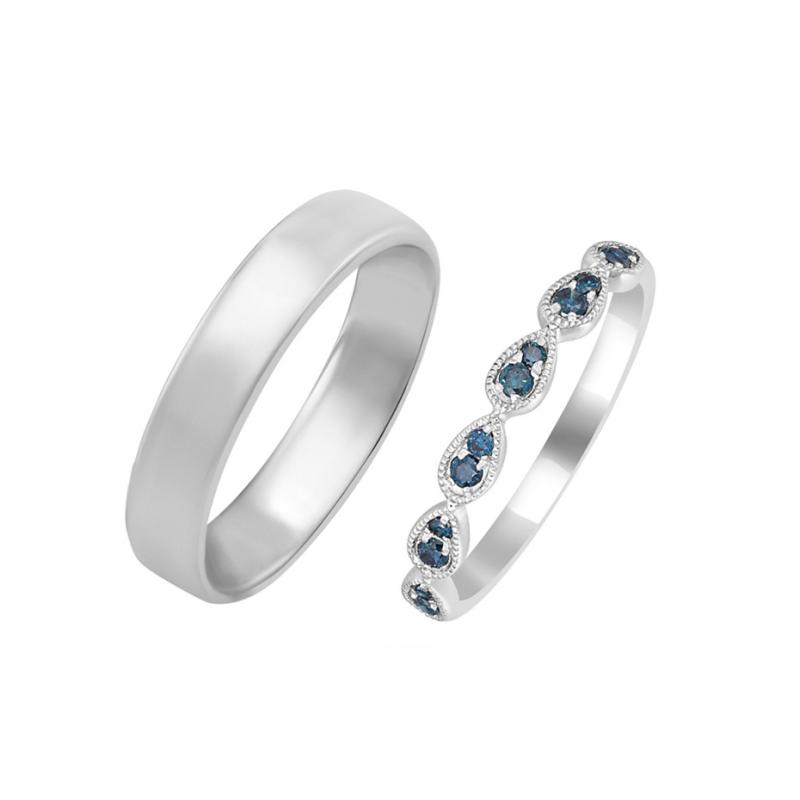Svadobná obrúčka s modrými diamantmi a komfortným prsteňom