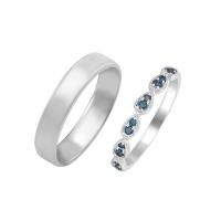 Svadobný vintage prsteň s modrými diamantmi a komfortná obrúčka Myles