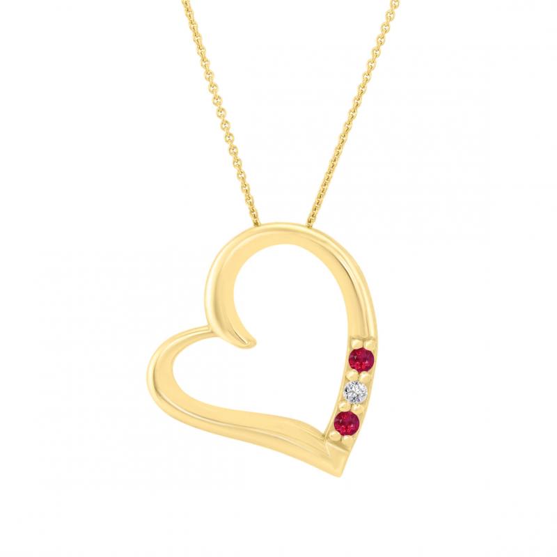 Srdiečkový zlatý náhrdelník s rubínmi a diamantmi