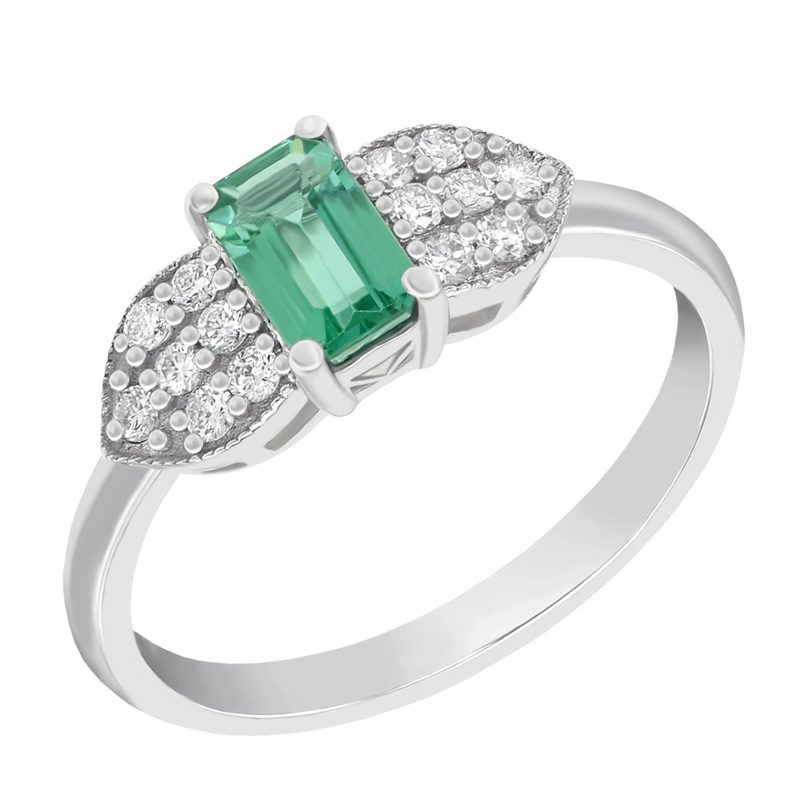 Platinový prsteň so smaragdom a diamantmi 377
