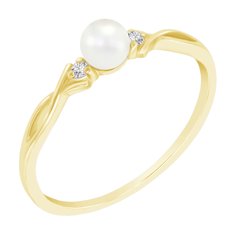 Elegantný perlový prsteň s diamantmi zo žltého zlata 