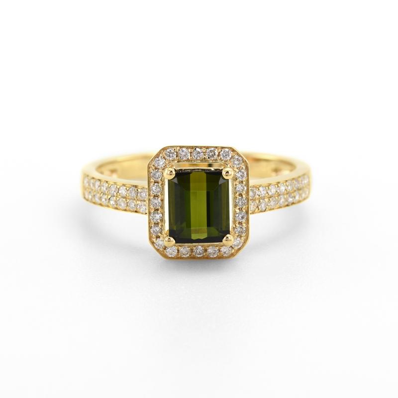 Prsteň so zeleným turmalínom zo žltého zlata 47477