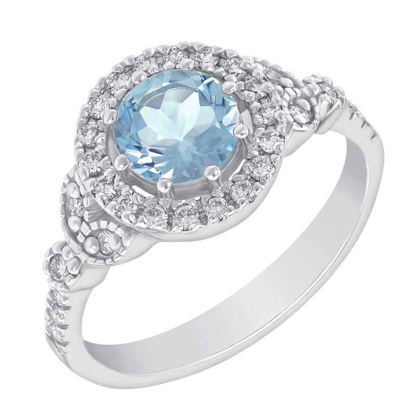 Zlatý prsteň s akvamarínom a diamantmi Heleno 48207