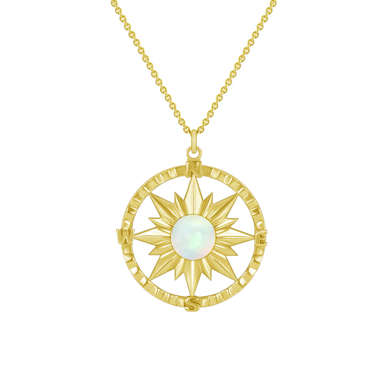 Zlatý kompas náhrdelník s prírodným opálom 48877