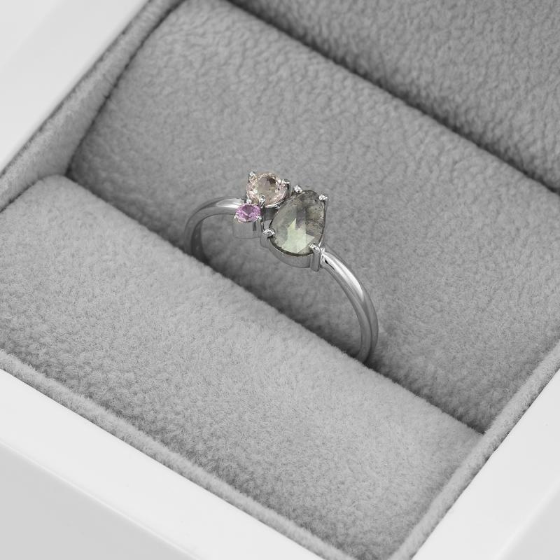 Zlatý prsteň s pear diamantom, morganitom a zafírom 48987
