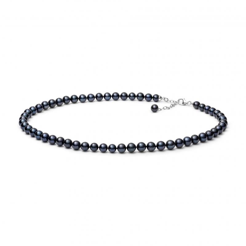 Strieborný náhrdelník s čiernými perlami Angelina