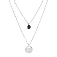 Dvojitý strieborný náhrdelník s čiernou perlou a zirkónmi Gerrit