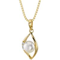Elegantný zlatý prívesok s perlou a zirkónmi Tavia