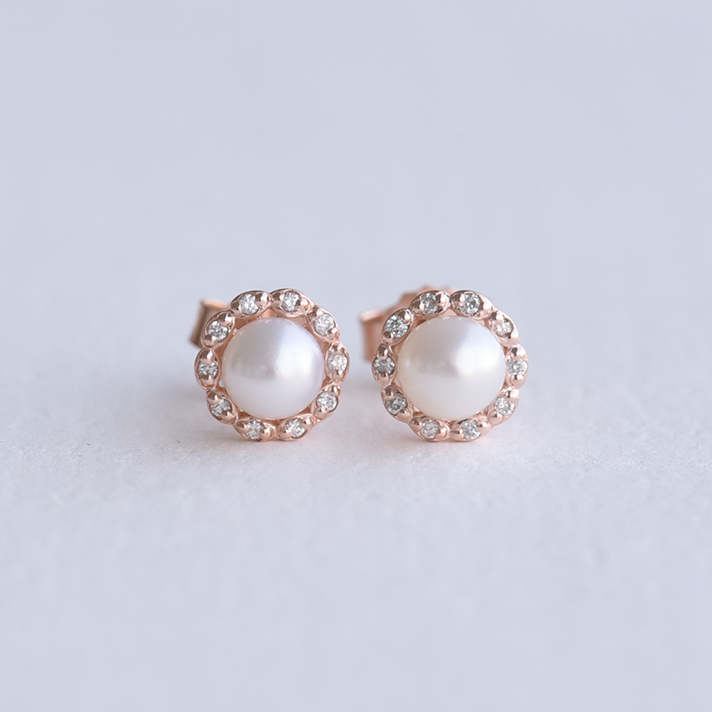 Zlatá perlová kolekcia náušnic a náhrdelníku s diamantmi Ladasha 74447