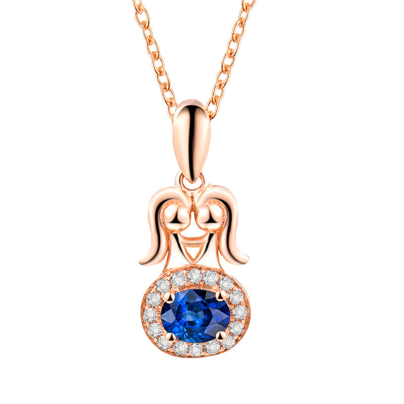Zlatý náhrdelník v tvare Blížencov so zafírom a diamantom Gemini
